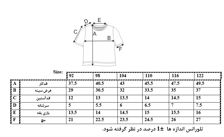 اطلاعات سایزبندی تیشرت طرح تمساح پسرانه