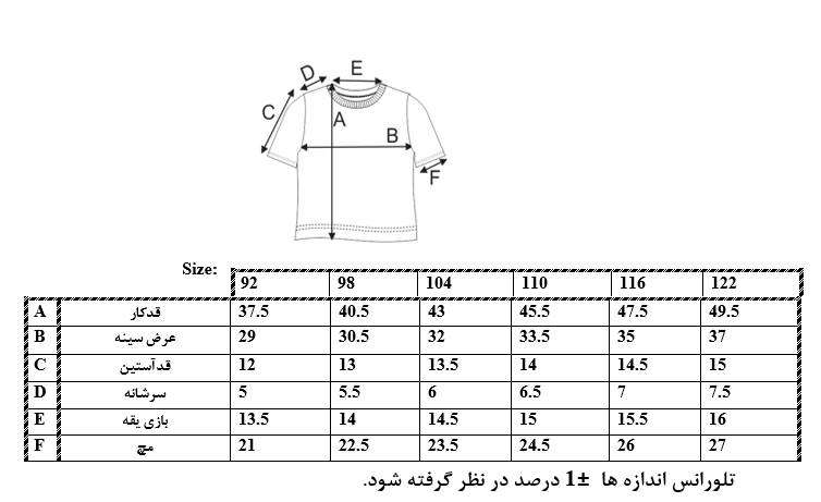 اطلاعات سایزبندی تیشرت طرح Cute Dog پسرانه