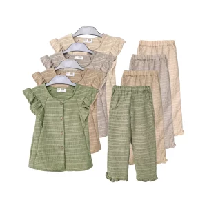 شومیز آستین پروانه و شلوار دخترانه