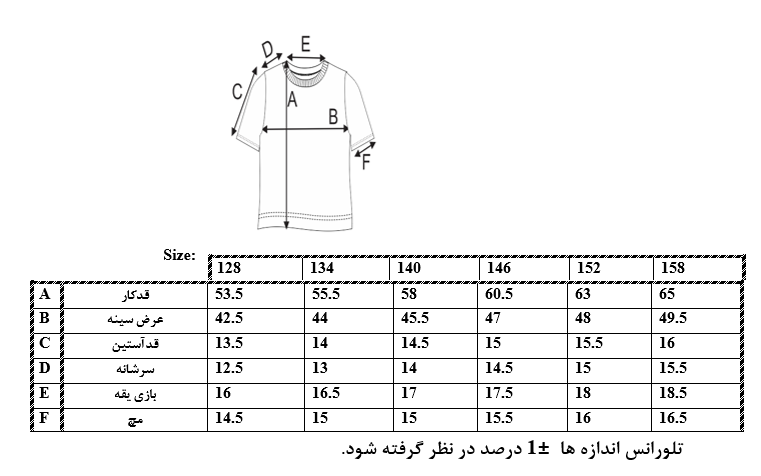 اطلاعات سایزبندی تیشرت تک جیب طرح برگ پسرانه