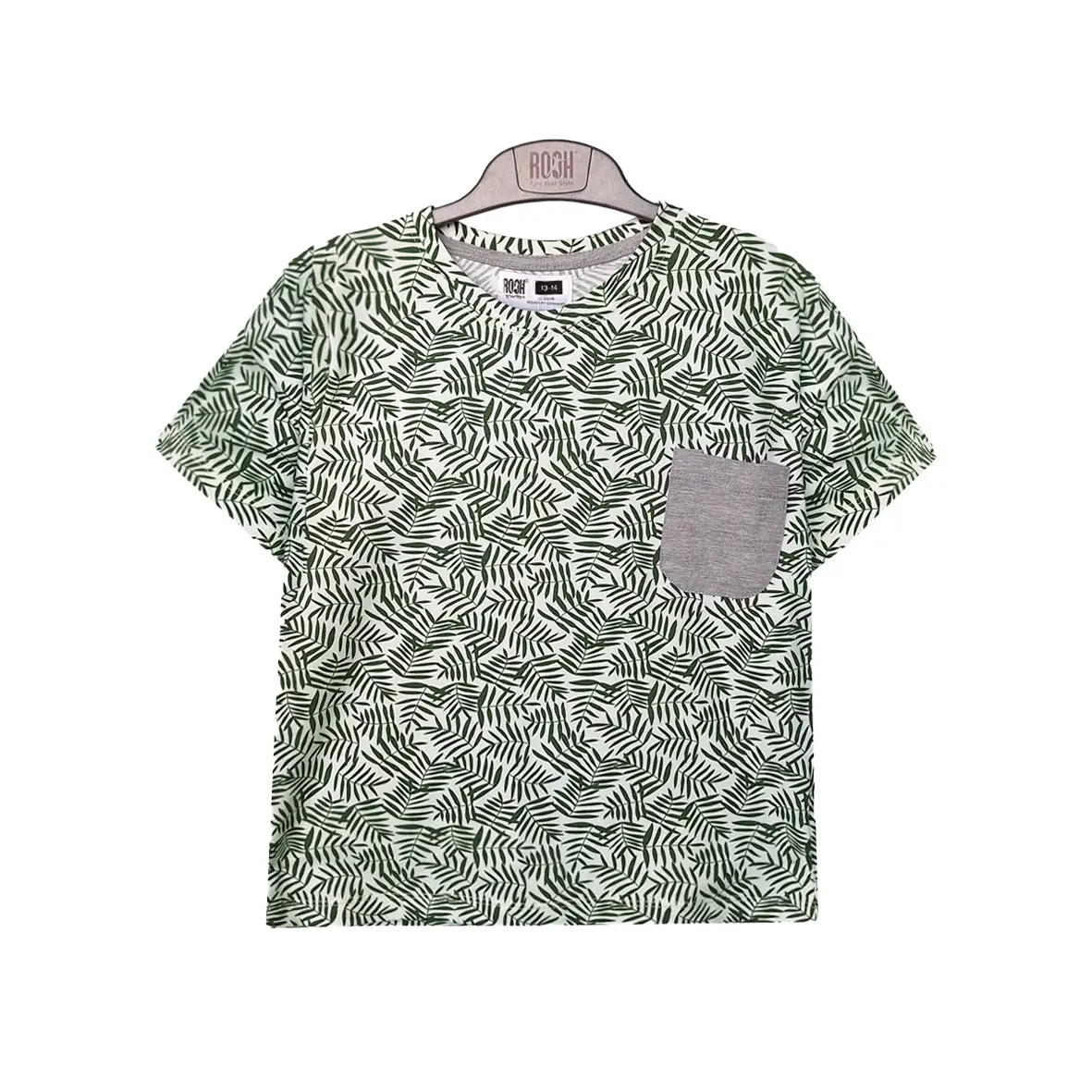 تیشرت تک جیب طرح برگ پسرانه