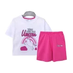 تیشرت کراپ و شلوارک طرح یونیکورن دخترانه