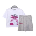 تیشرت کراپ و شلوارک طرح یونیکورن دخترانه