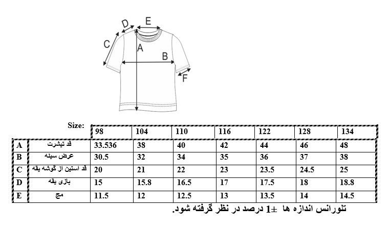 سایزبندی تیشرت طرح پلنگی دخترانه