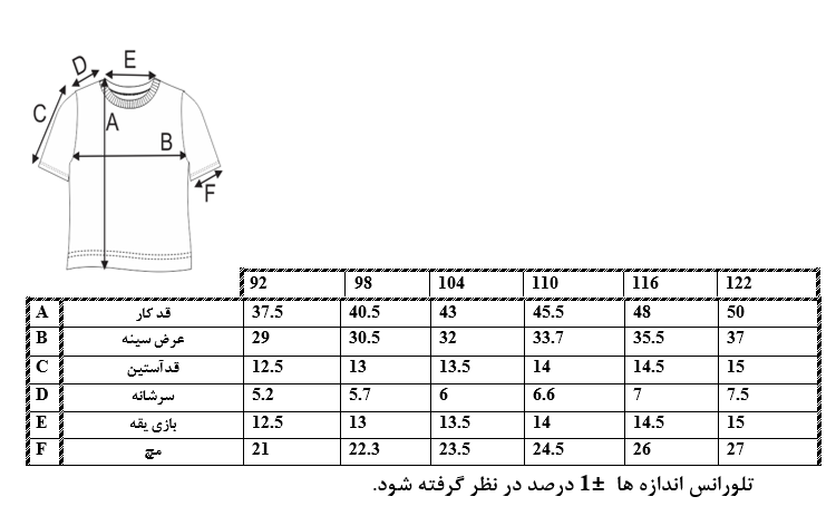 اطلاعات سایزبندی تیشرت طرح بیل مکانیکی پسرانه