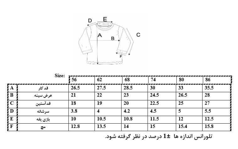 اطلاعات سایزبندی بلوز آستین بلند طرح جوجه نوزاد دختر