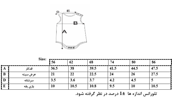 اطلاعات سایزبندی بادی حلقه ای طرح جوجه نوزاد دختر
