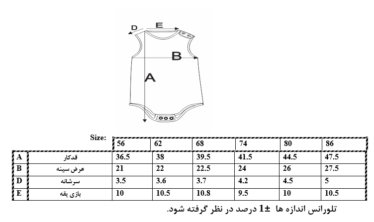 اطلاعات سایزبندی بادی آستین حلقه ای نوزاد پسر 