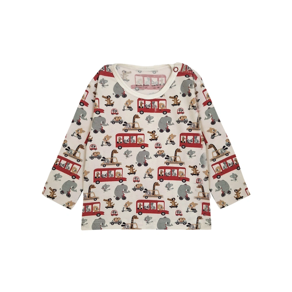 بلوز آستین بلند طرح اتوبوس نوزاد پسر