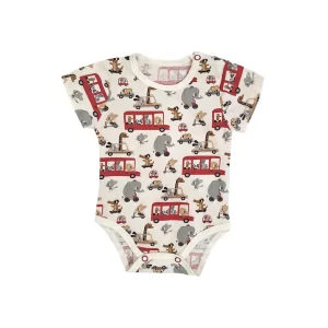 بادی آستین کوتاه طرح اتوبوس نوزاد پسر