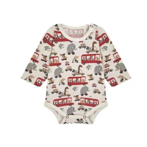 بادی آستین بلند طرح اتوبوس نوزاد پسر