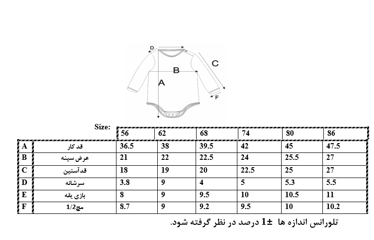 اطلاعات سایزبندی بادی آستین بلند طرح حلزون نوزاد پسر