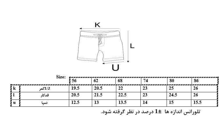 اطلاعات سایزبندی شلوارک طرح حلزون نوزاد پسر 