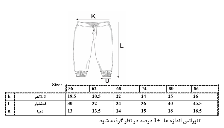 اطلاعات سایزبندی شلوار طرح خرگوش نوزاد پسر 