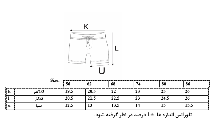 اطلاعات سایزبندی شلوارک طرح موش نوزاد پسر