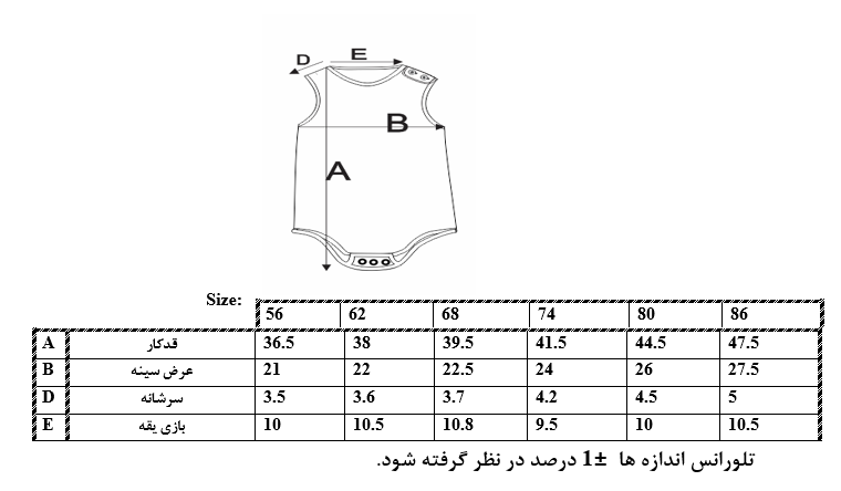 اطلاعات سایزبندی بادی آستین حلقه ای طرح ماشین نوزاد پسر 