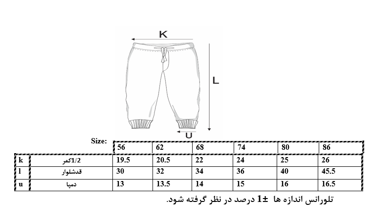 اطلاعات سایزبندی شلوار طرح ماشین نوزاد پسر