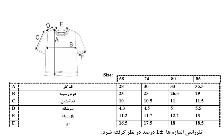 اطلاعات سایزبندی تیشرت طرح تراکتور نوزاد پسر