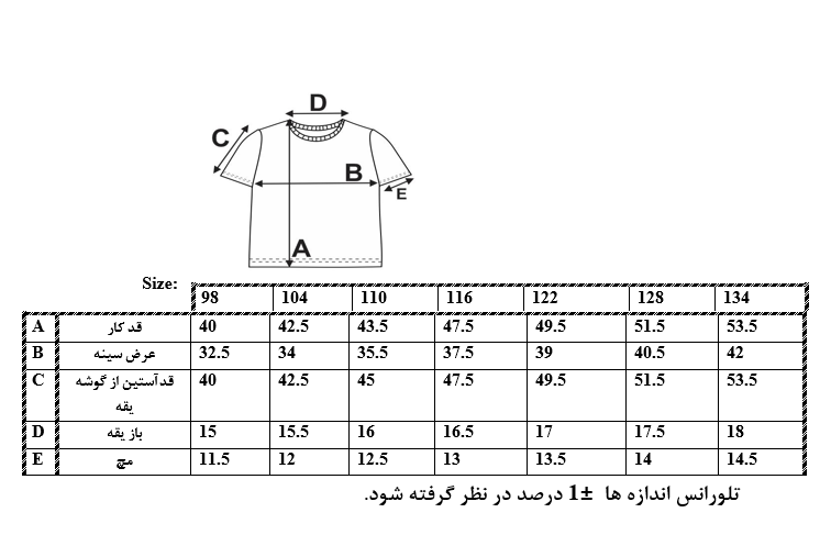 اطلاعات سایزبندی تیشرت طرح Minecraft پسرانه