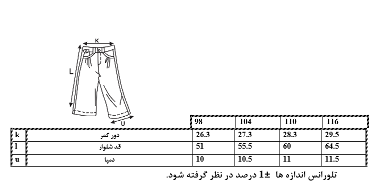اطلاعات سایزبندی شلوار کتان دخترانه