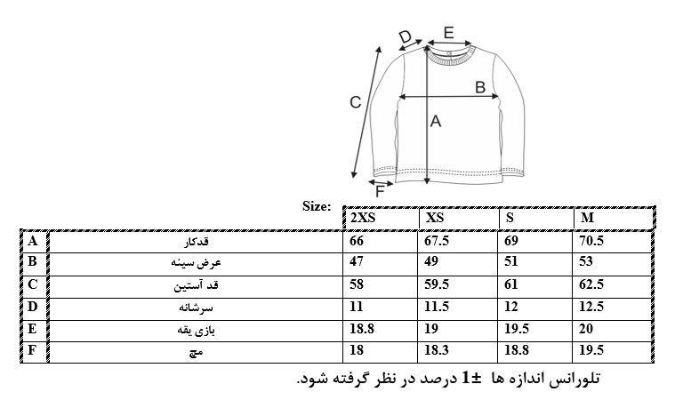 اطلاعات سایزبندی بلوز طرح Roaming پسرانه