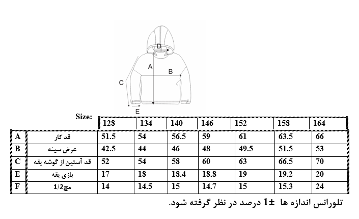 اطلاعات سایزبندی هودی طرح Vibes دخترانه
