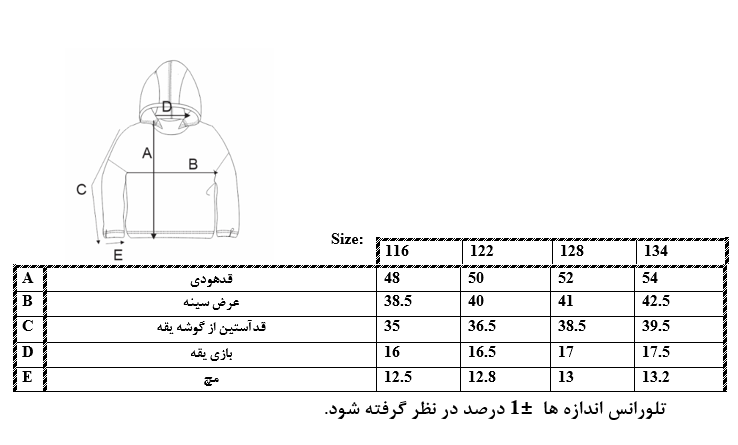 اطلاعات سایزبندی هودی طرح Marvel پسرانه