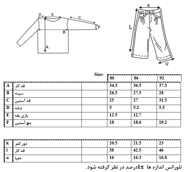 اطلاعات سایز بندی