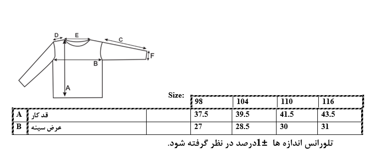 سایزبندی تاپ طرح Lucky دخترانه