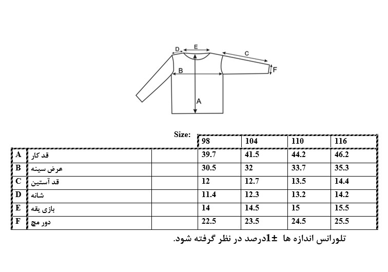 اطلاعات سایزبندی