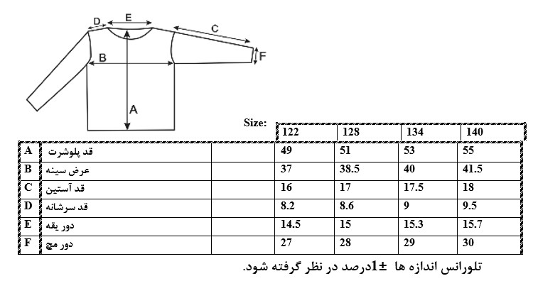 اطلاعات سایز بندی 