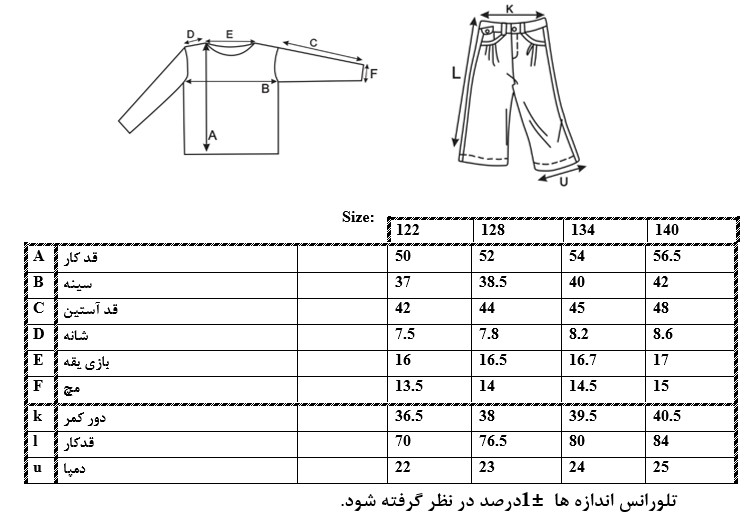 اطلاعات سایز بندی