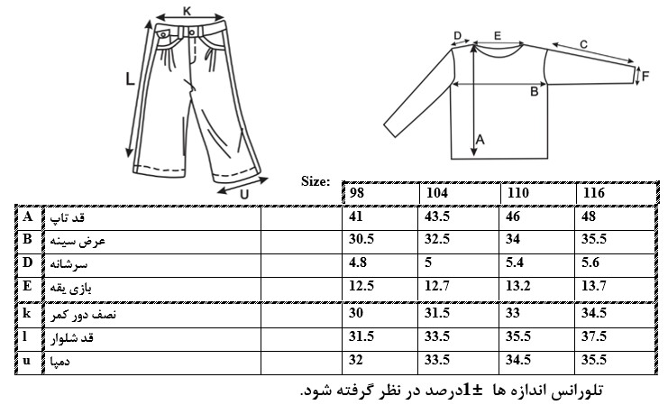 اطلاعات سایز بندی