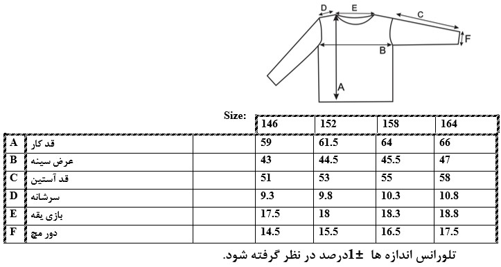 اطلاعات سایز بندی