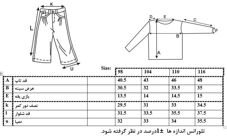 اطلاعات سایزبندی