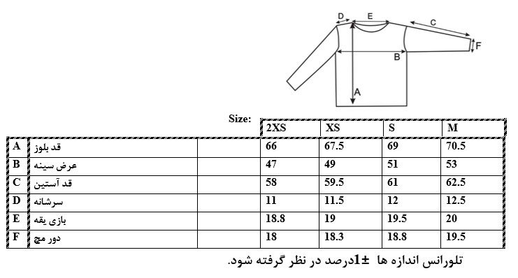 اطلاعات سایز بندی