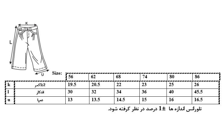 اطلاعات سایزبندی شلوار طرحدار نوزاد دختر