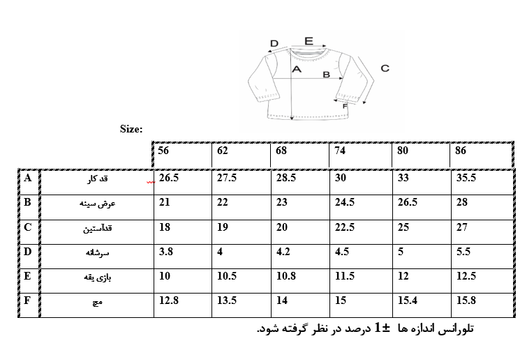 اطلاعات سایزبندی بلوز طرح کوه نوزاد پسر