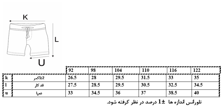 اطلاعات سایزبندی شلوارک طرح پروانه دخترانه