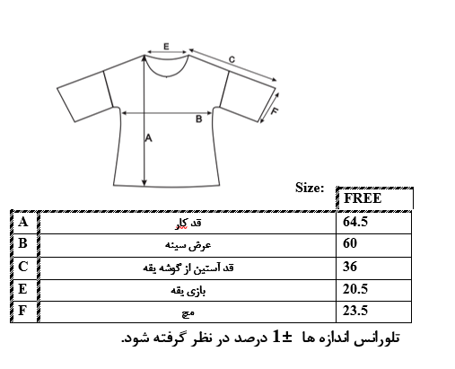 اطلاعات سایزبندی تیشرت ساده زنانه