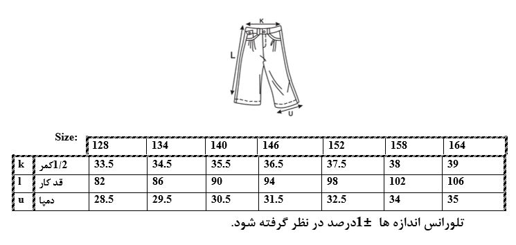 اطلاعات سایز بندی