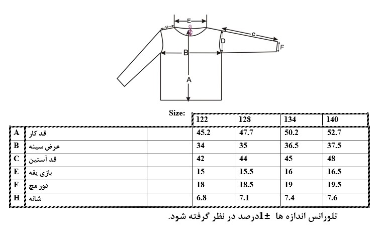 اطلاعات سایزبندی