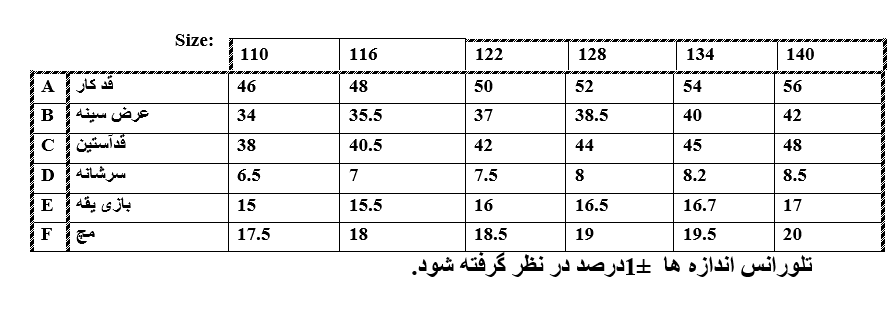 سایزبندی بلوز طرح Sonic پسرانه