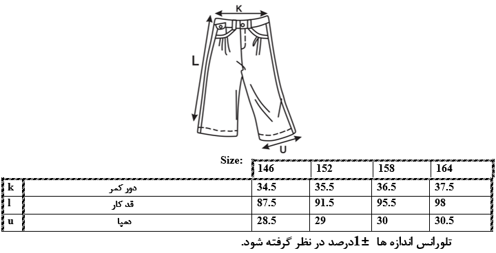 اطلاعات سایزبندی شلوار جین دخترانه