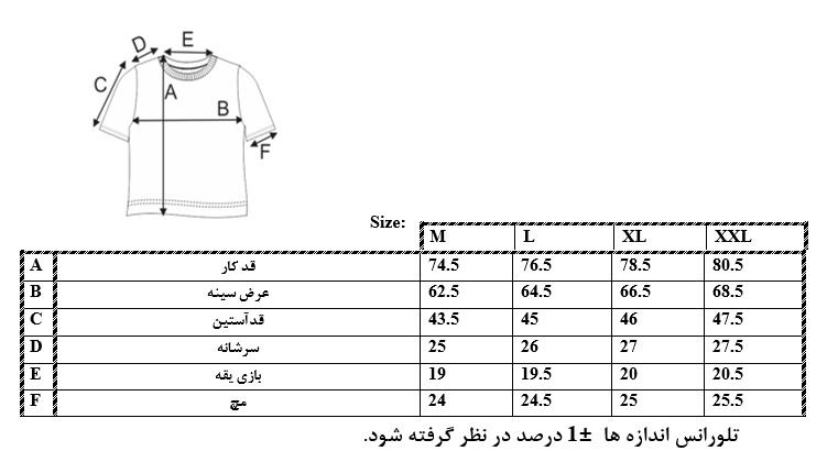 اطلاعات سایزبندی تیشرت لش مردانه 