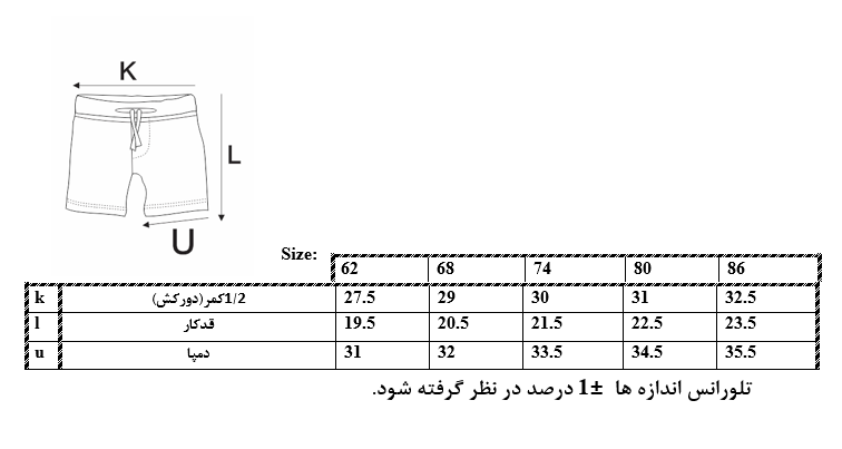 اطلاعات سایزبندی شلوارک نساجی دخترانه