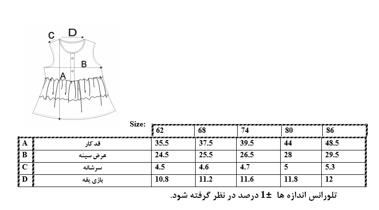 اطلاعات سایزبندی سارافون گلدوزی دخترانه