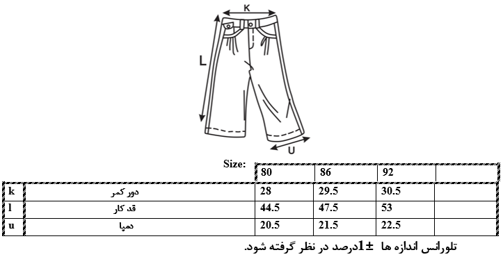 اطلاعات سایزبندی شلوار جین نوزاد پسر