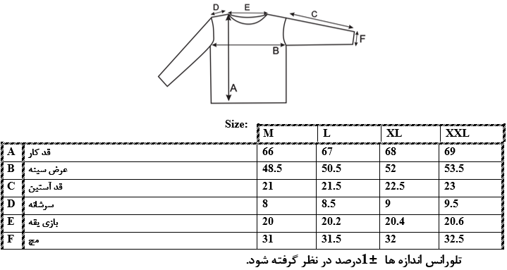 اطلاعات سایزبندی تیشرت زنانه 