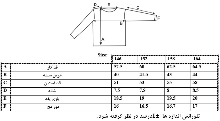 اطلاعات سایزبندی بلوز طرح Love دخترانه 